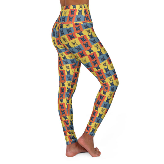 Frenchie Pop Art Pawfection Grid High Waisted Yoga Leggings