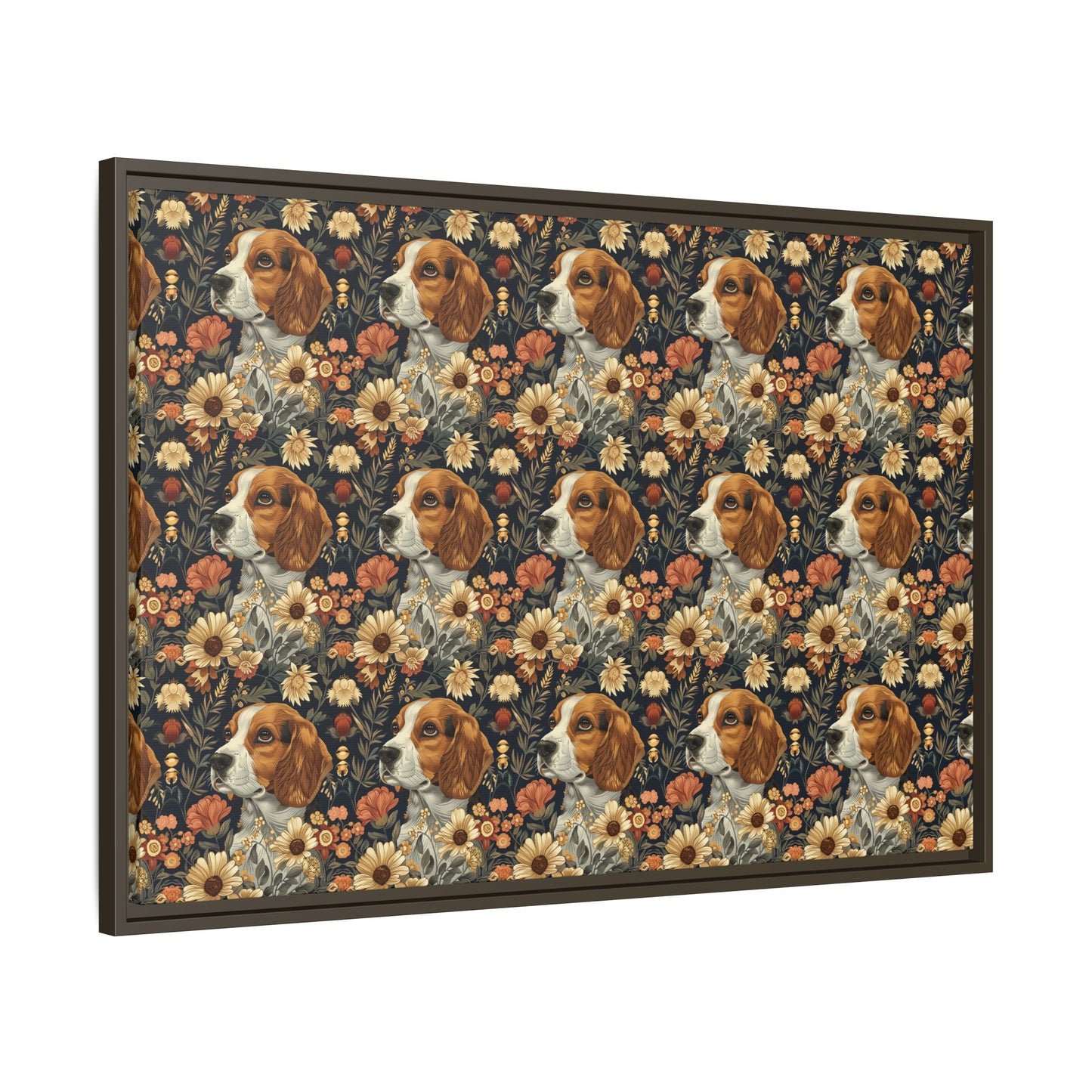 Beagle Blossoms Matte Canvas, Framed