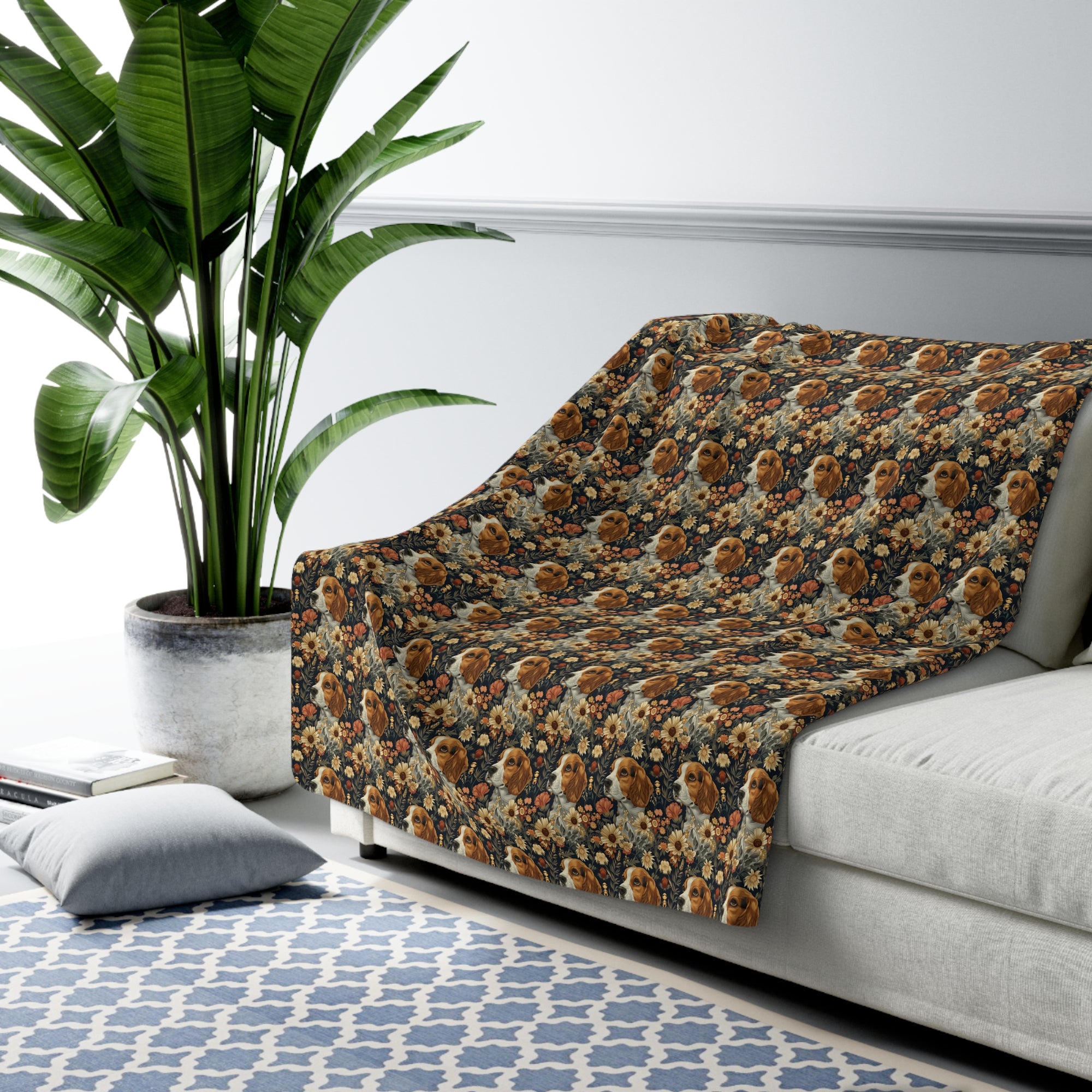 Beagle Blossoms Sherpa Fleece Blanket