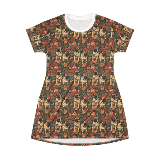 Blooming Pug Paradise T-Shirt Dress