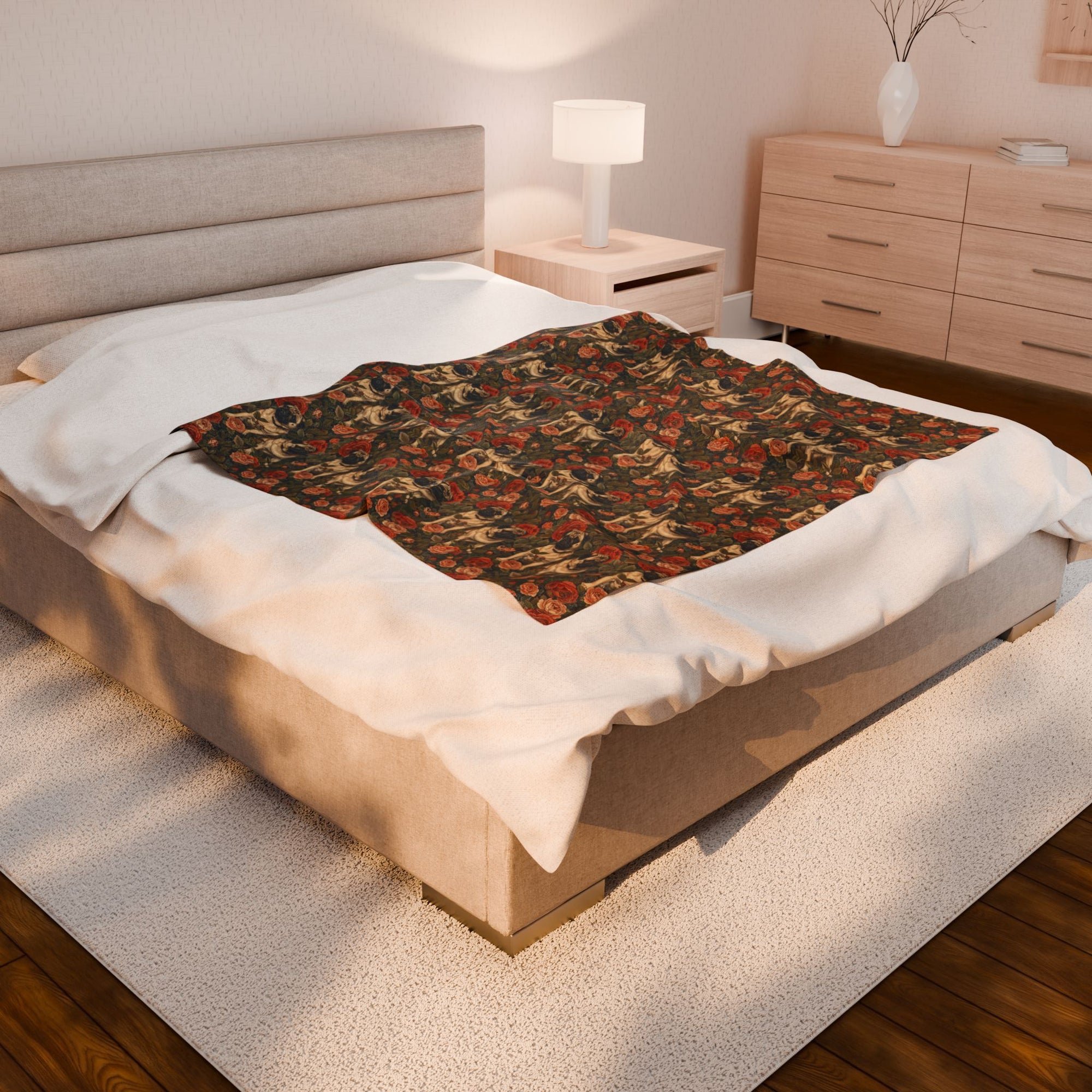 Blooming Pug Paradise Velveteen Plush Blanket