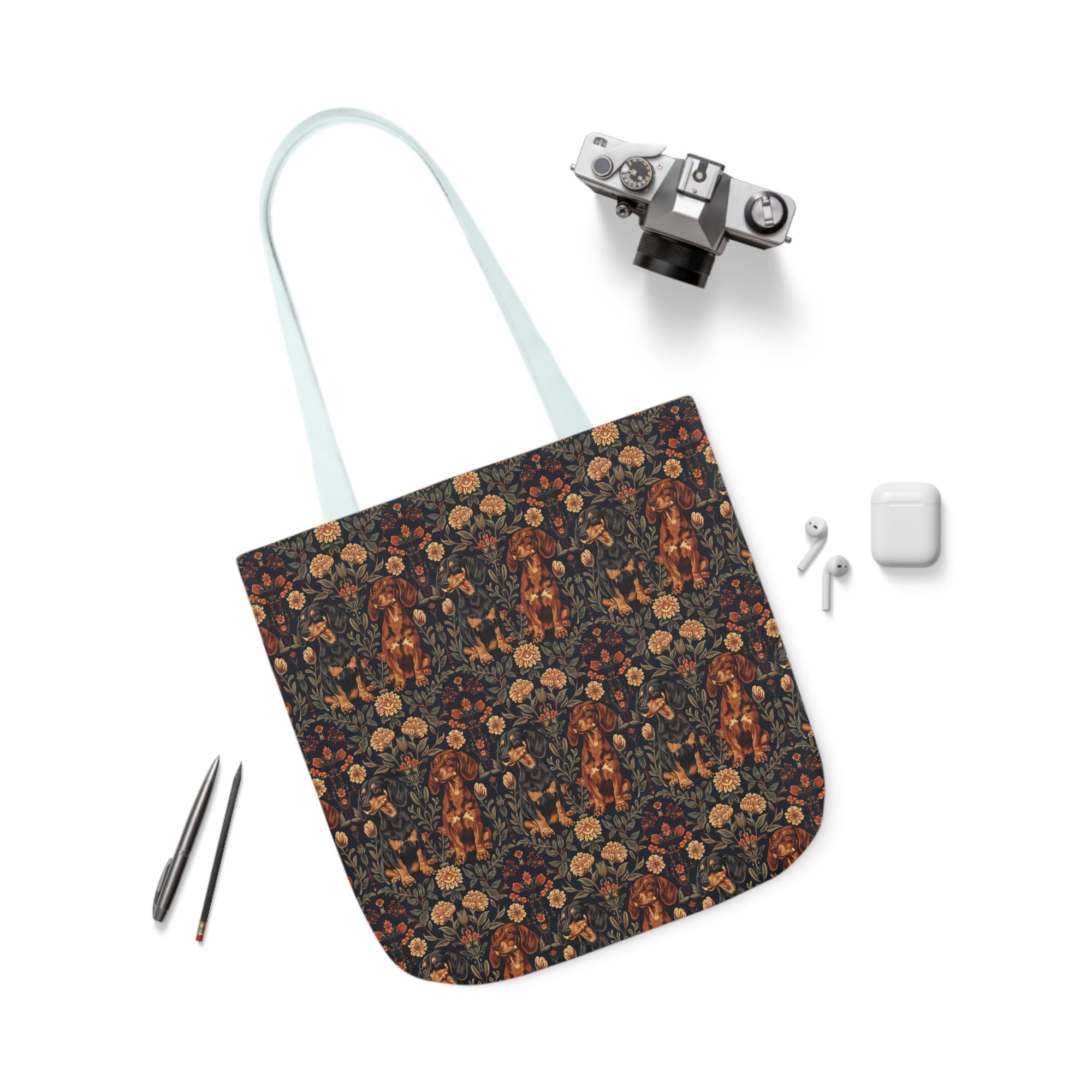 Dapper Dachshund Embroidery Elegance Canvas Tote Bag