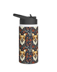 Floofy Corgi Blossom Blast Stainless Steel Water Bottle