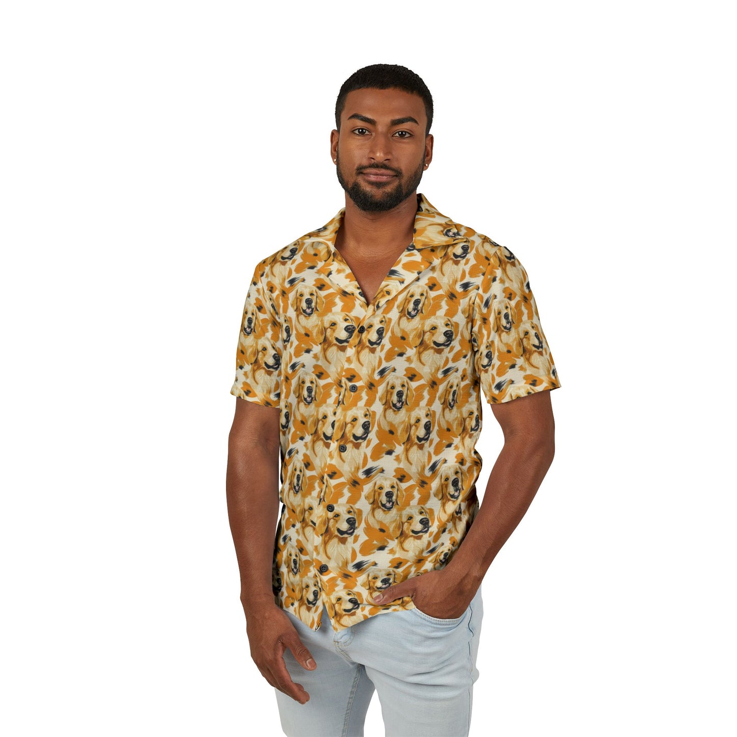 Golden Glitz 'n Glamour Woofwear Men's Hawaiian Camp Shirt