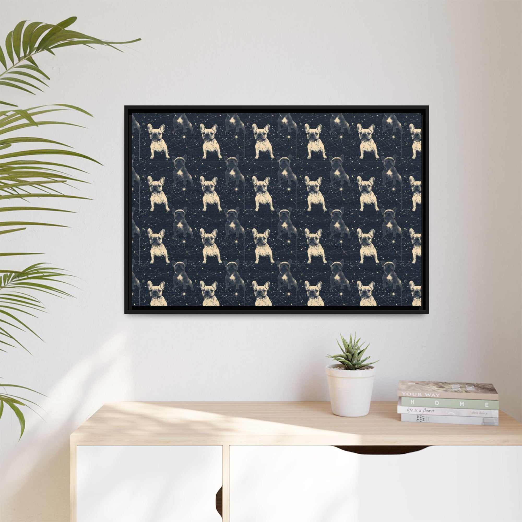 Frenchie Celestial Soar Matte Canvas, Framed