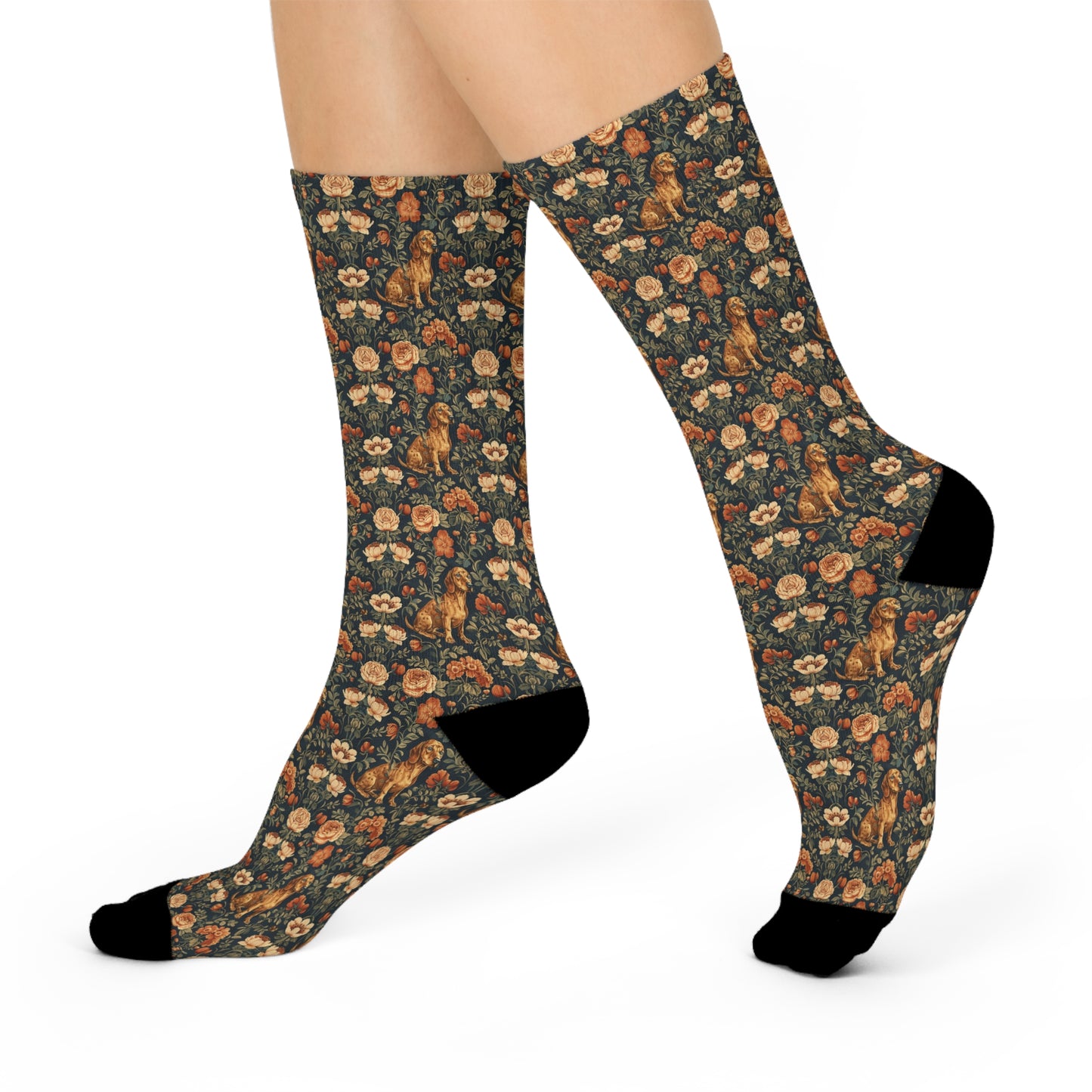 Dazzling Dachsund Blossoms & Foliage Cushioned Crew Socks