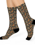 Dazzling Dachsund Blossoms & Foliage Cushioned Crew Socks