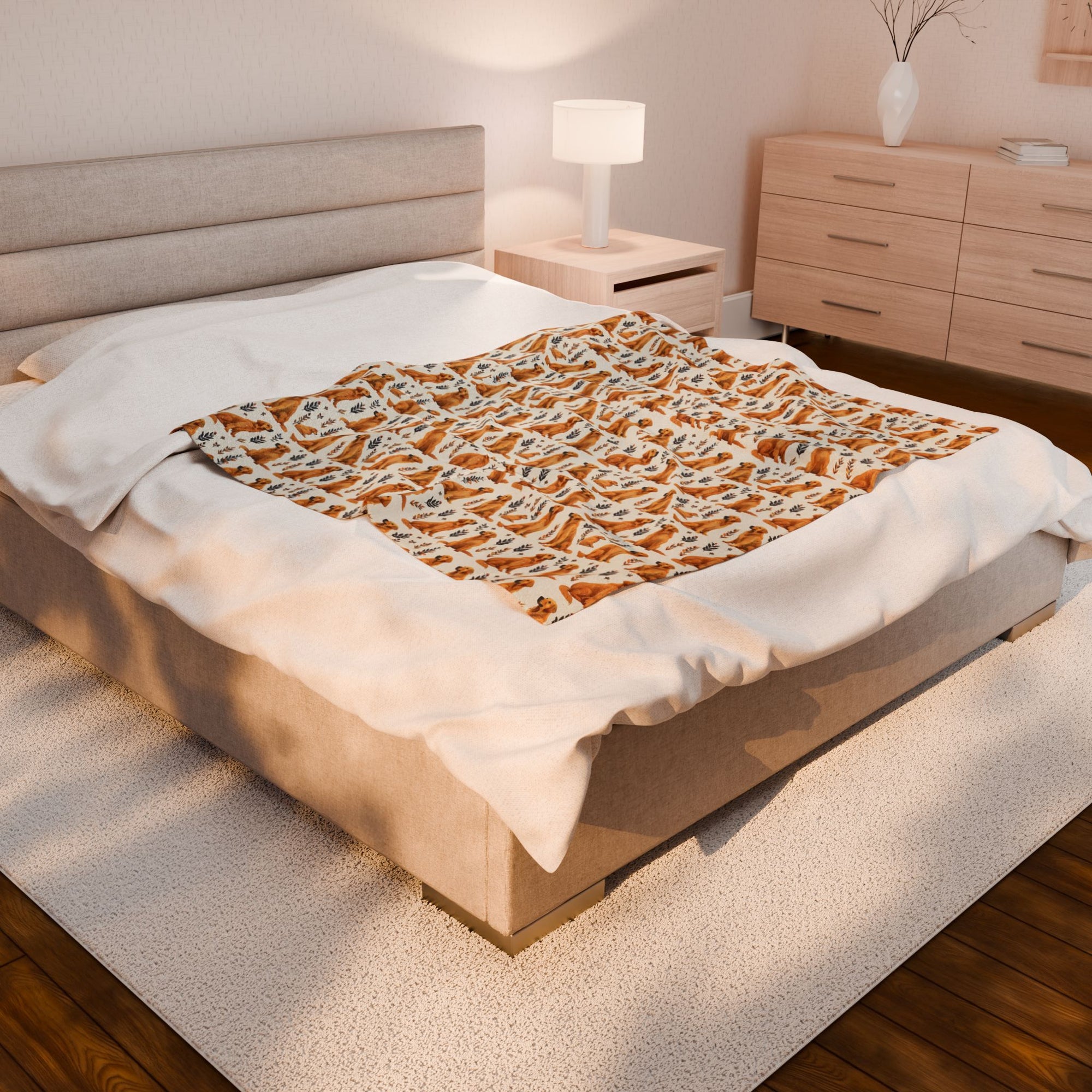 Golden Glamour Paws - Luxe Licks for Regal Retrievers Velveteen Plush Blanket