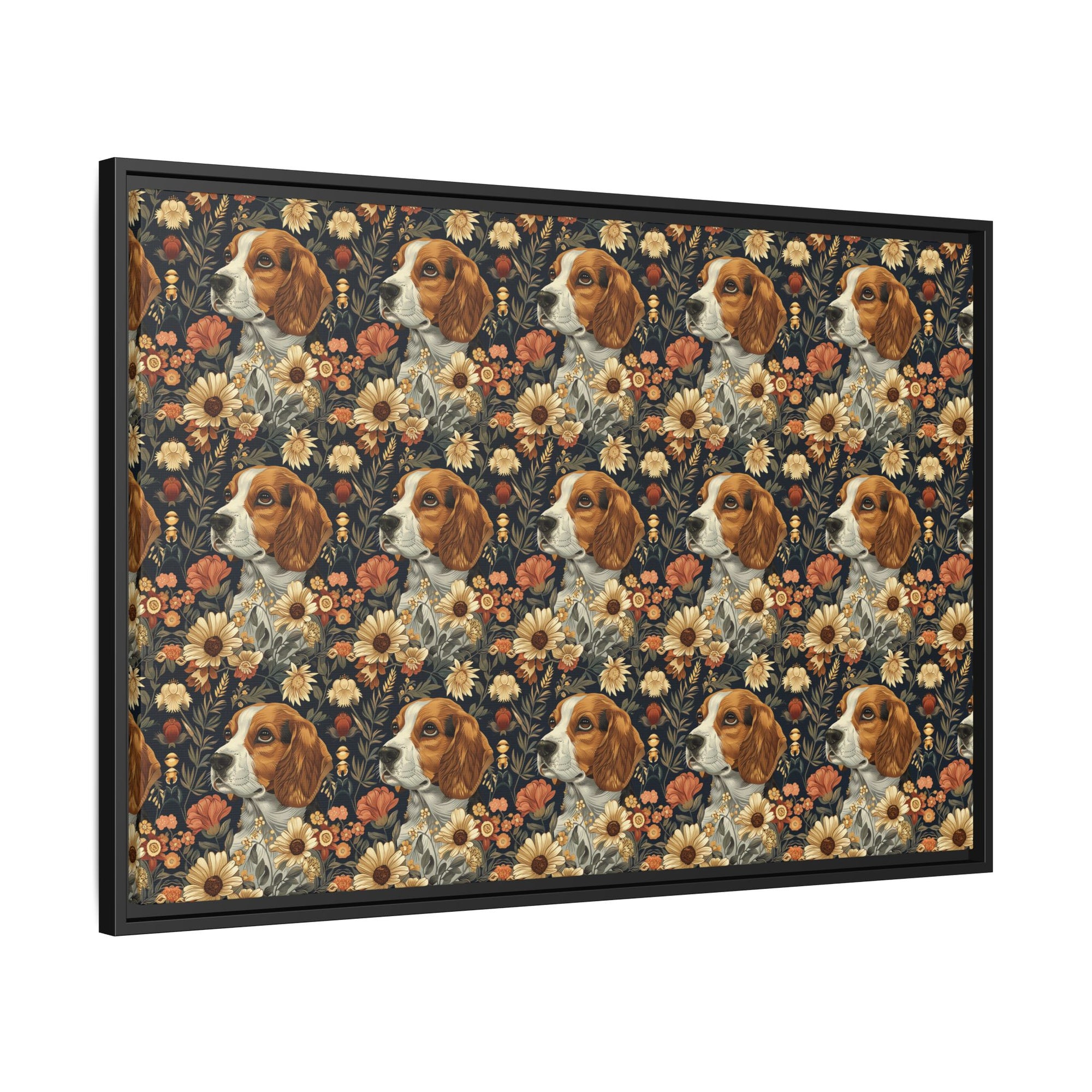 Beagle Blossoms Matte Canvas, Framed