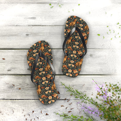 Dazzling Dachsund Blossoms & Foliage Flip Flops