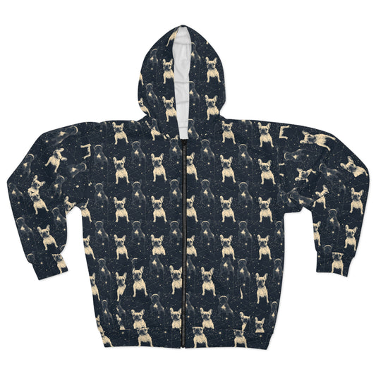 Frenchie Celestial Soar Unisex Zip Hoodie