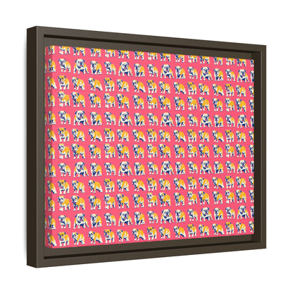 Bubblegum Glamour Bulldog Bouquet Matte Canvas, Framed