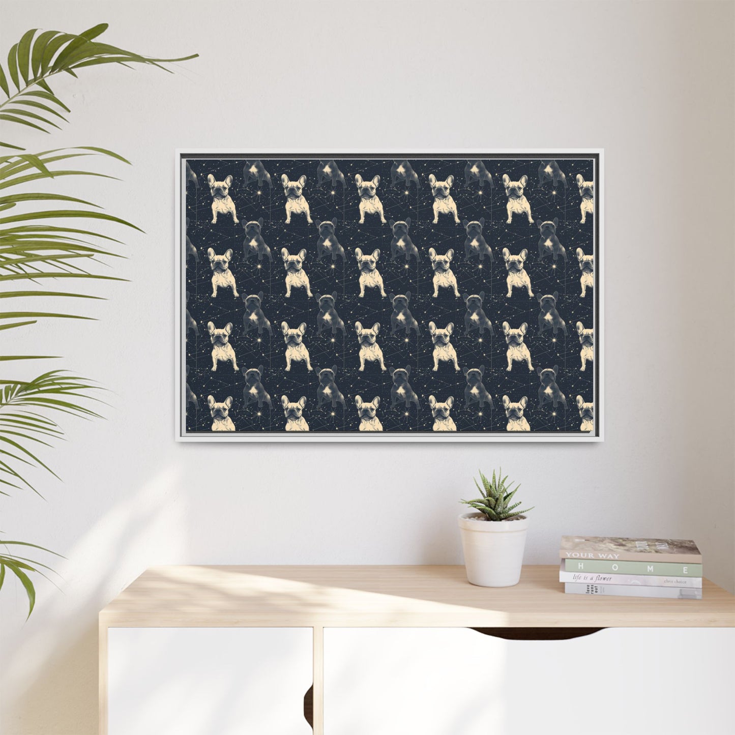 Frenchie Celestial Soar Matte Canvas, Framed