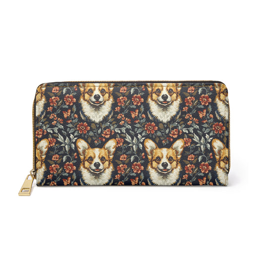 Floofy Corgi Blossom Blast Zipper Wallet