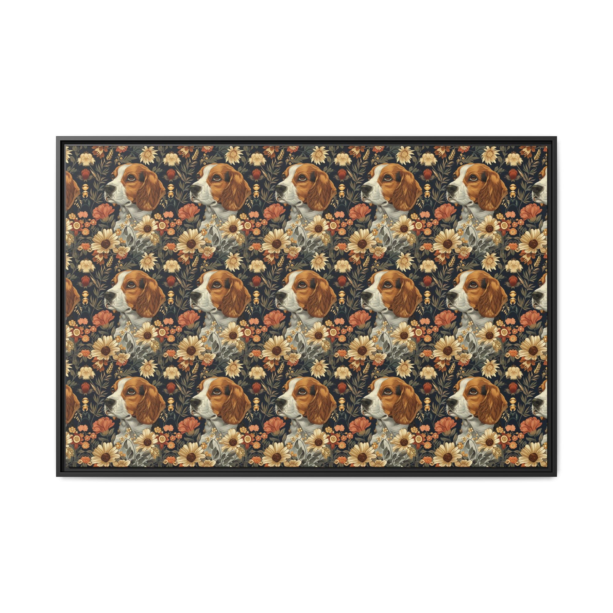 Beagle Blossoms Matte Canvas, Framed