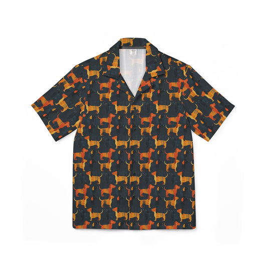 Dapper Dachshund Noir Glow Men's Hawaiian Camp Shirt