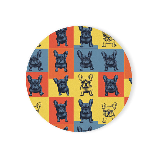 Frenchie Pop Art Pawfection Grid Cork Back Coaster