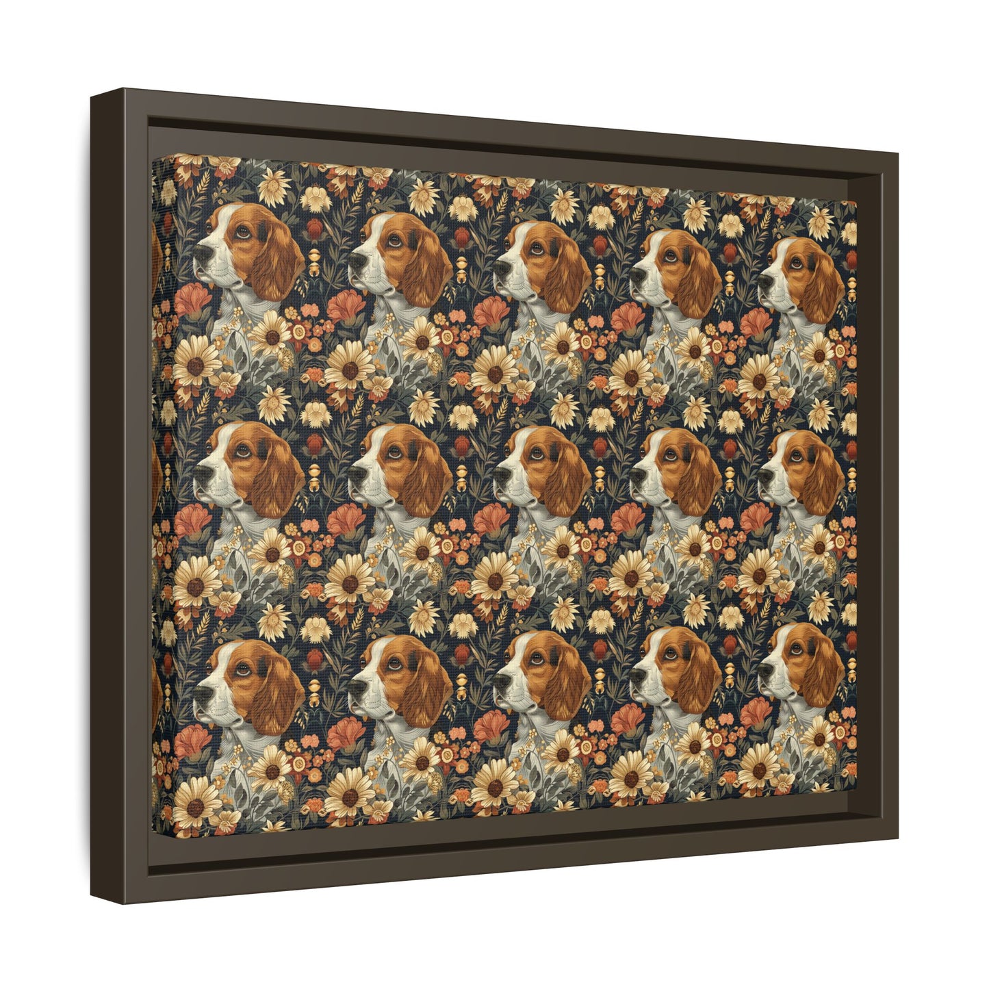 Beagle Blossoms Matte Canvas, Framed