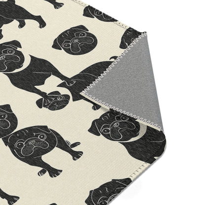 Playful Pug Silhouette - Minimal Cream Area Rug