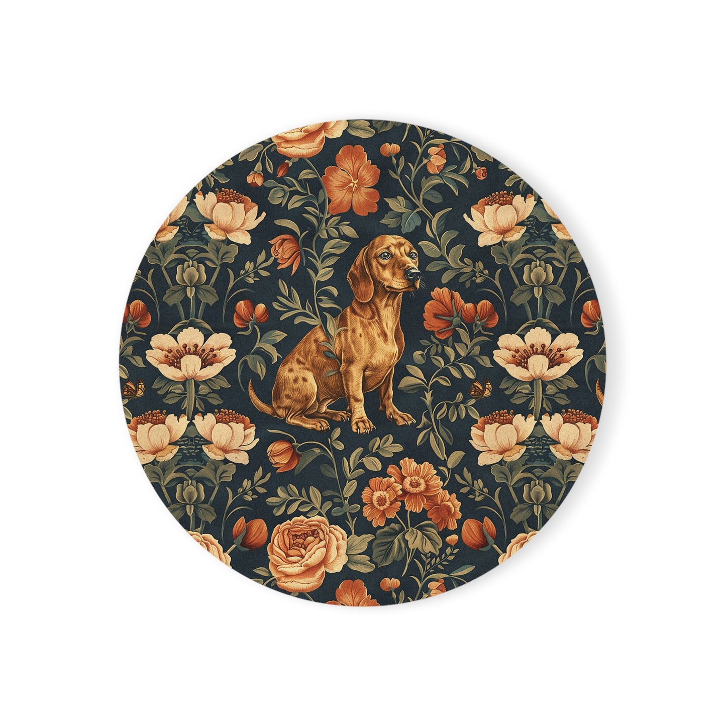 Dazzling Dachsund Blossoms & Foliage Cork Back Coaster