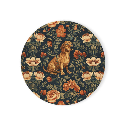 Dazzling Dachsund Blossoms & Foliage Cork Back Coaster