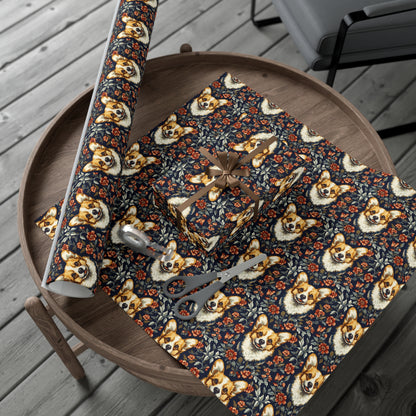 Floofy Corgi Blossom Blast Gift Wrap Papers