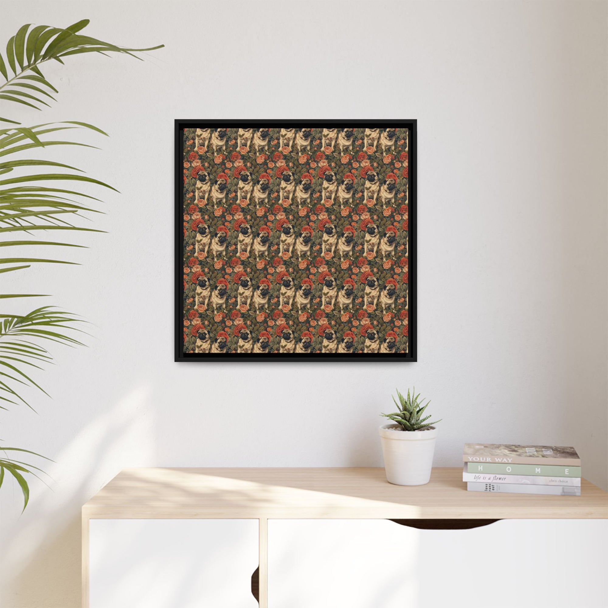 Blooming Pug Paradise Matte Canvas, Framed