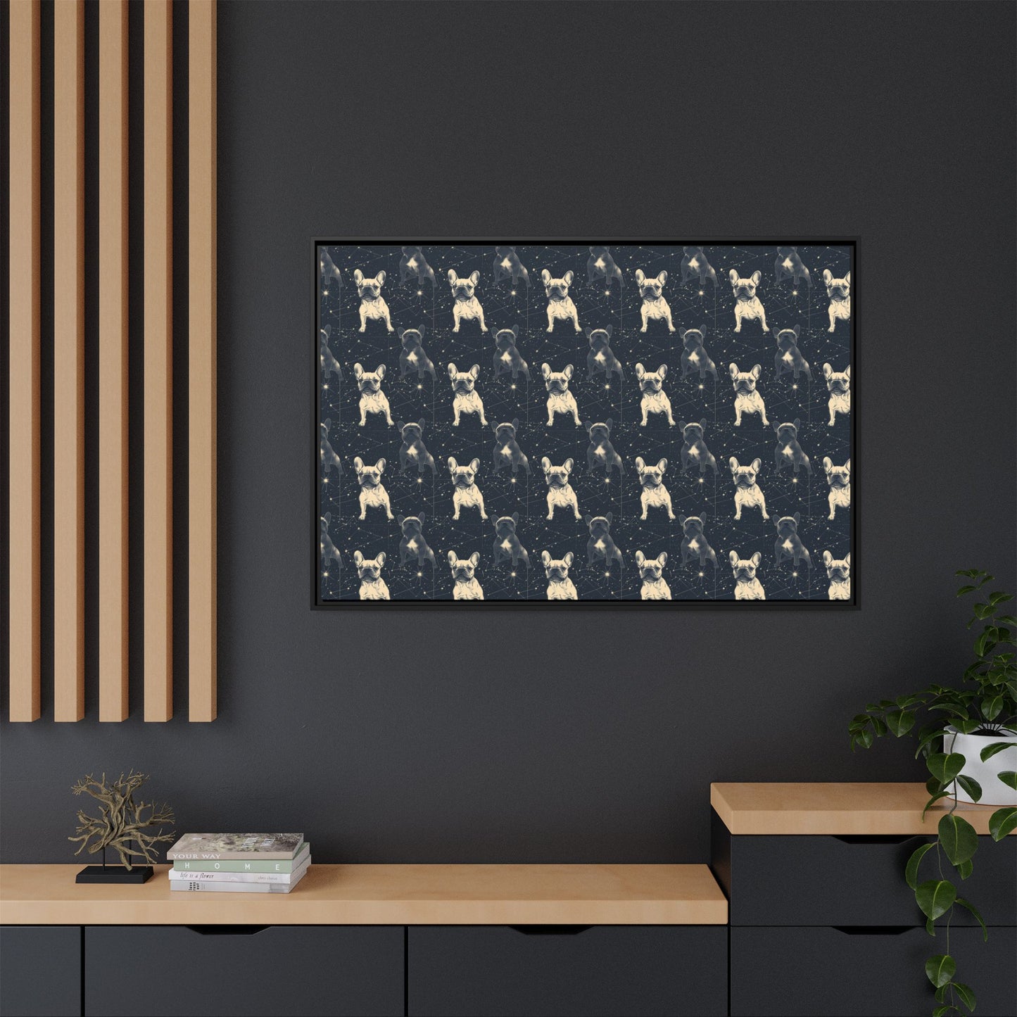 Frenchie Celestial Soar Matte Canvas, Framed