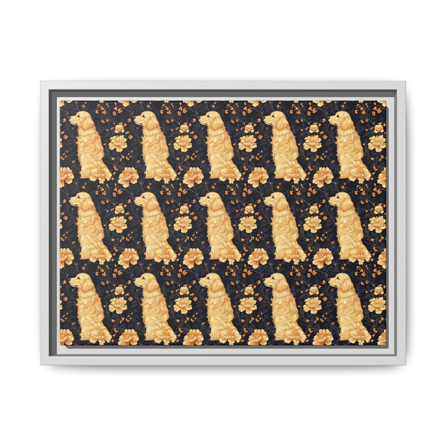 Golden Paws Floral Frenchie Matte Canvas, Framed