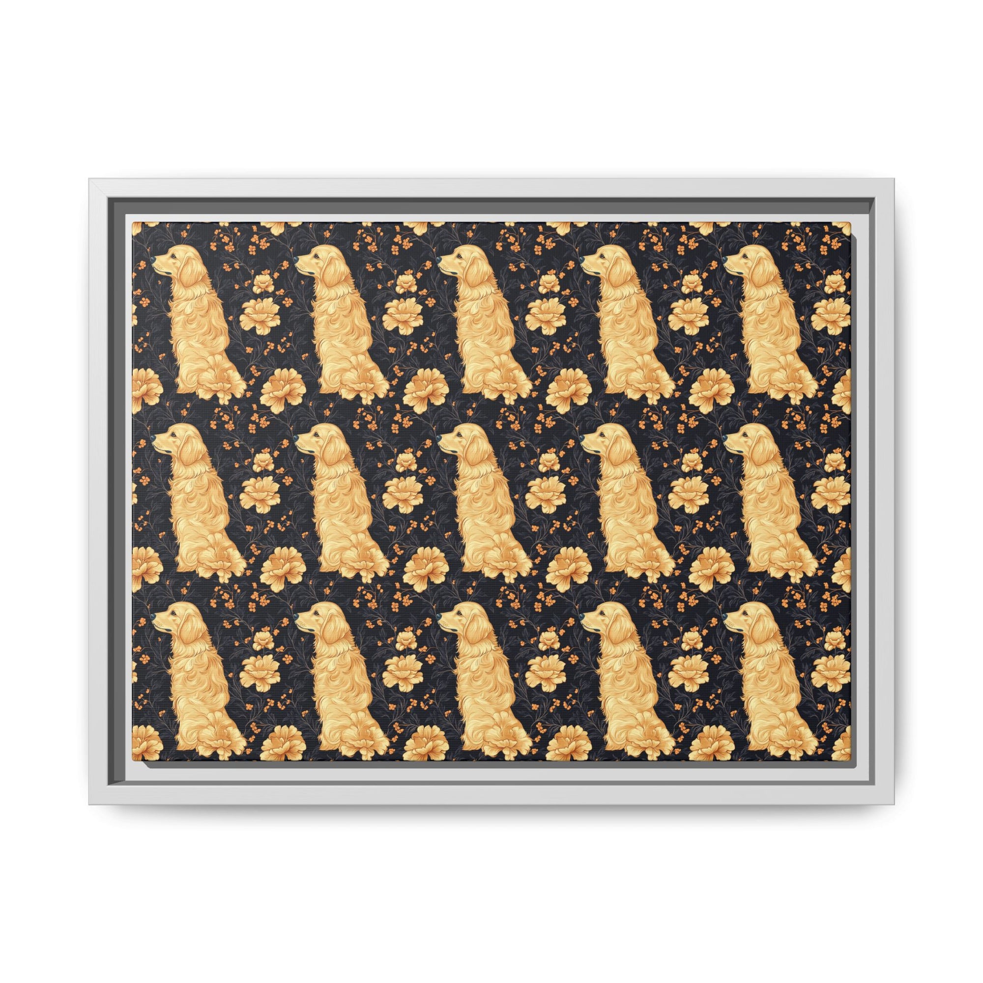 Golden Paws Floral Frenchie Matte Canvas, Framed