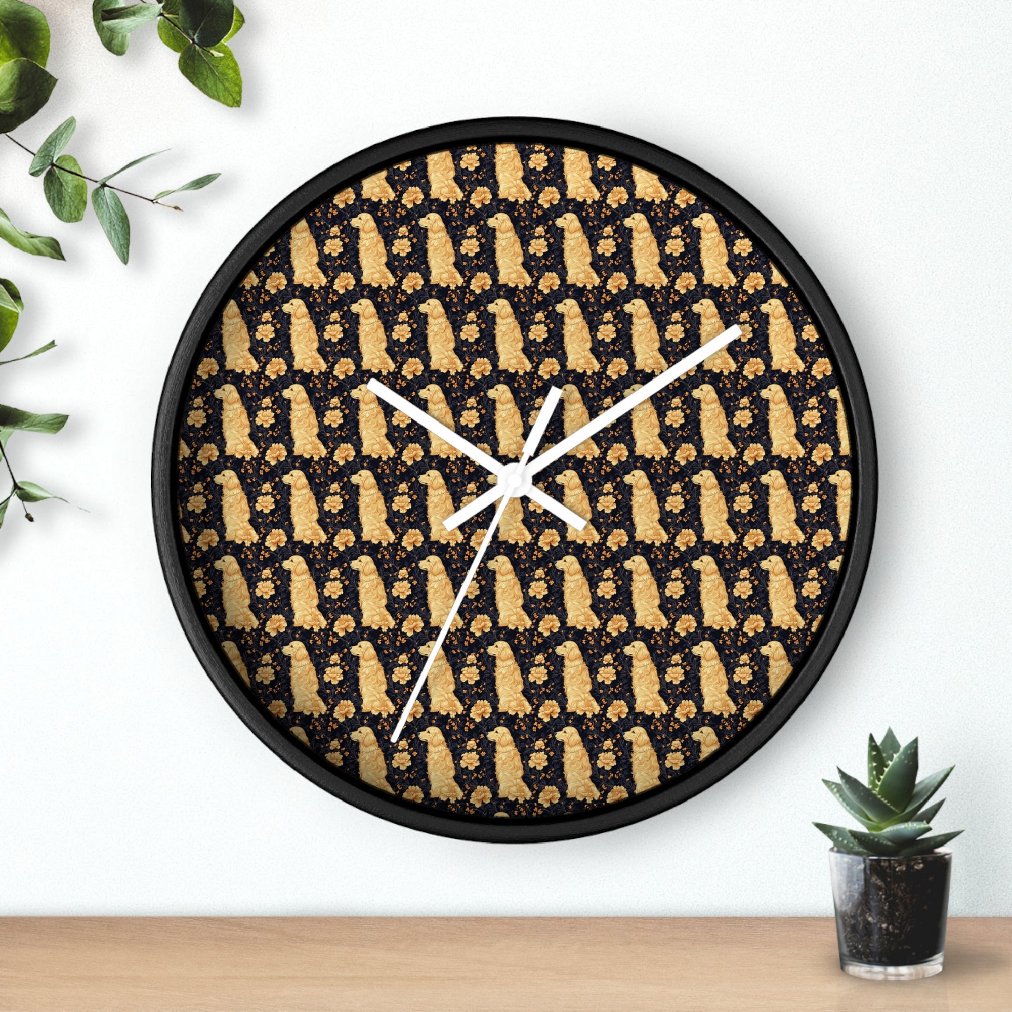 Golden Paws Floral Frenchie Wall Clock