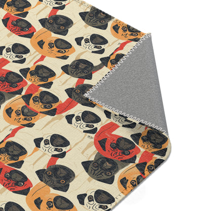 Whimsical Pug Geometry - Playful Pug Pattern Area Rug