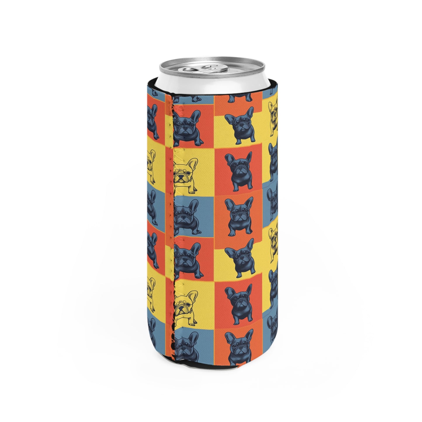 Frenchie Pop Art Pawfection Grid Slim Can Cooler