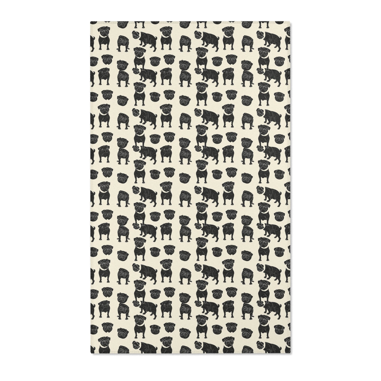 Playful Pug Silhouette - Minimal Cream Area Rug