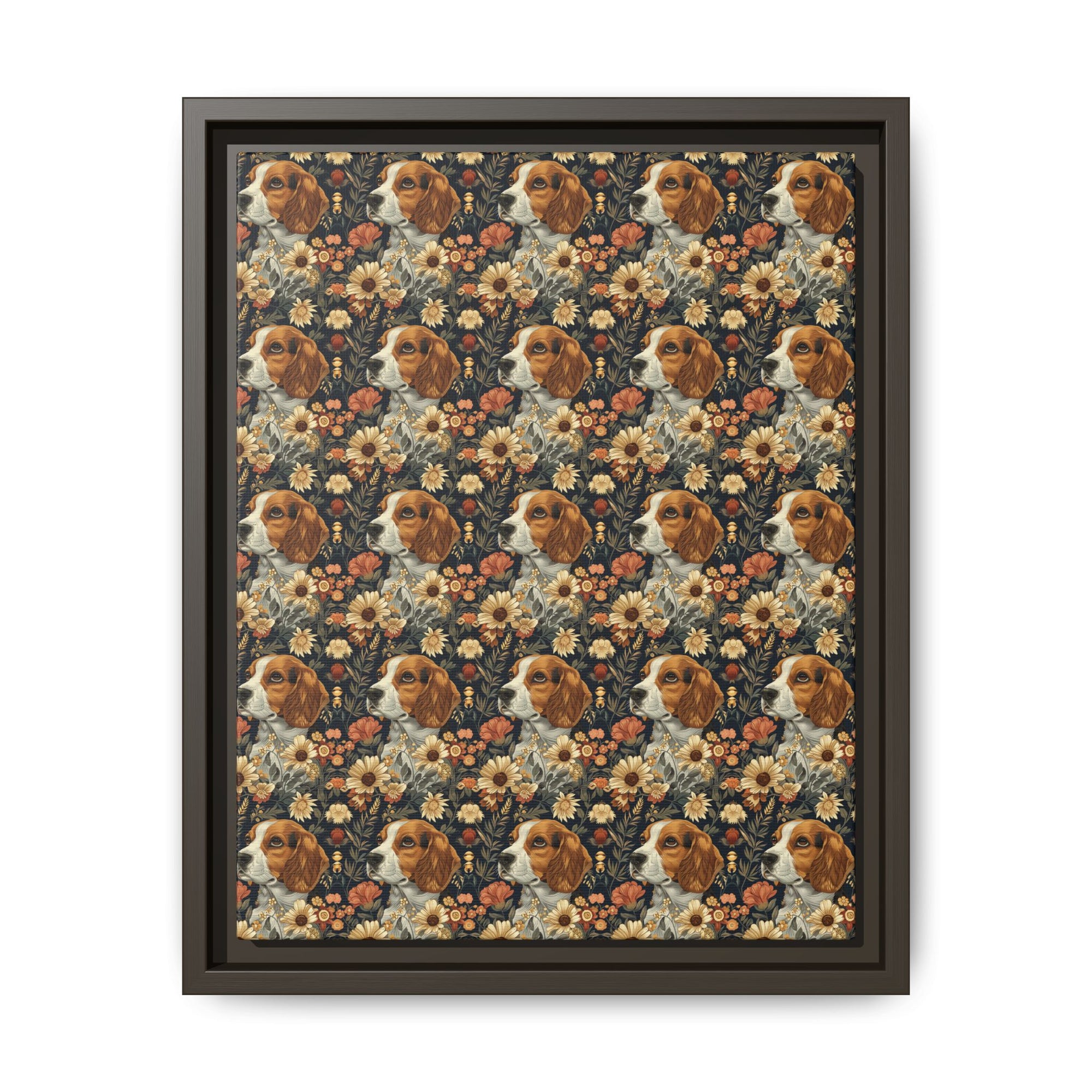 Beagle Blossoms Matte Canvas, Framed