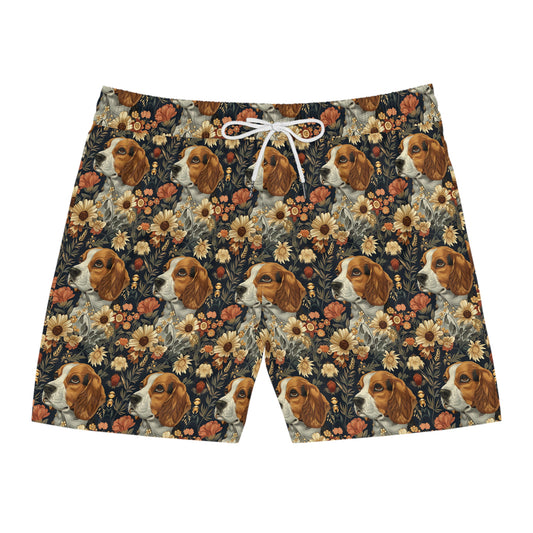 Beagle Blossoms Men's Mid-Length Swim Shorts