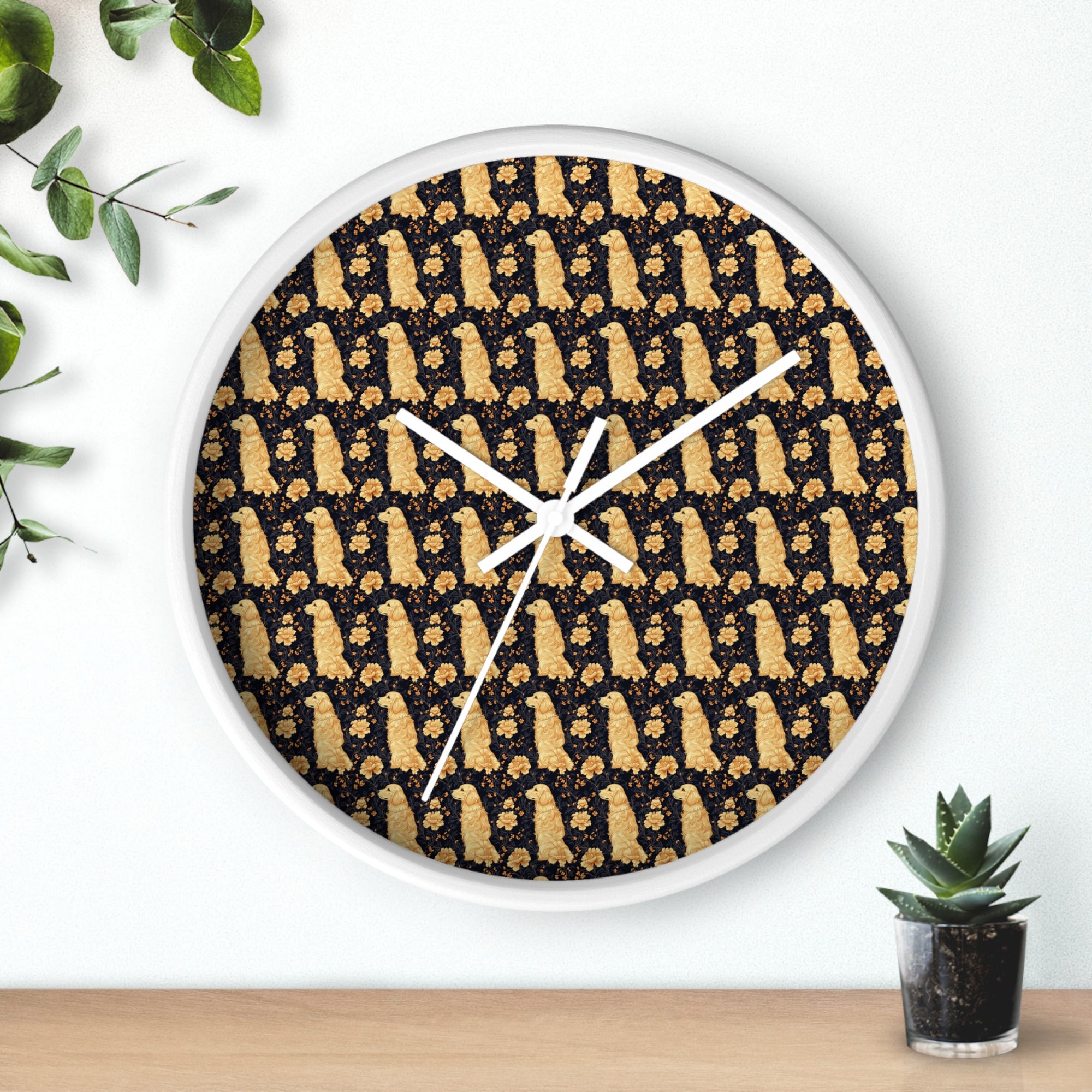 Golden Paws Floral Frenchie Wall Clock