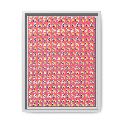 Bubblegum Glamour Bulldog Bouquet Matte Canvas, Framed