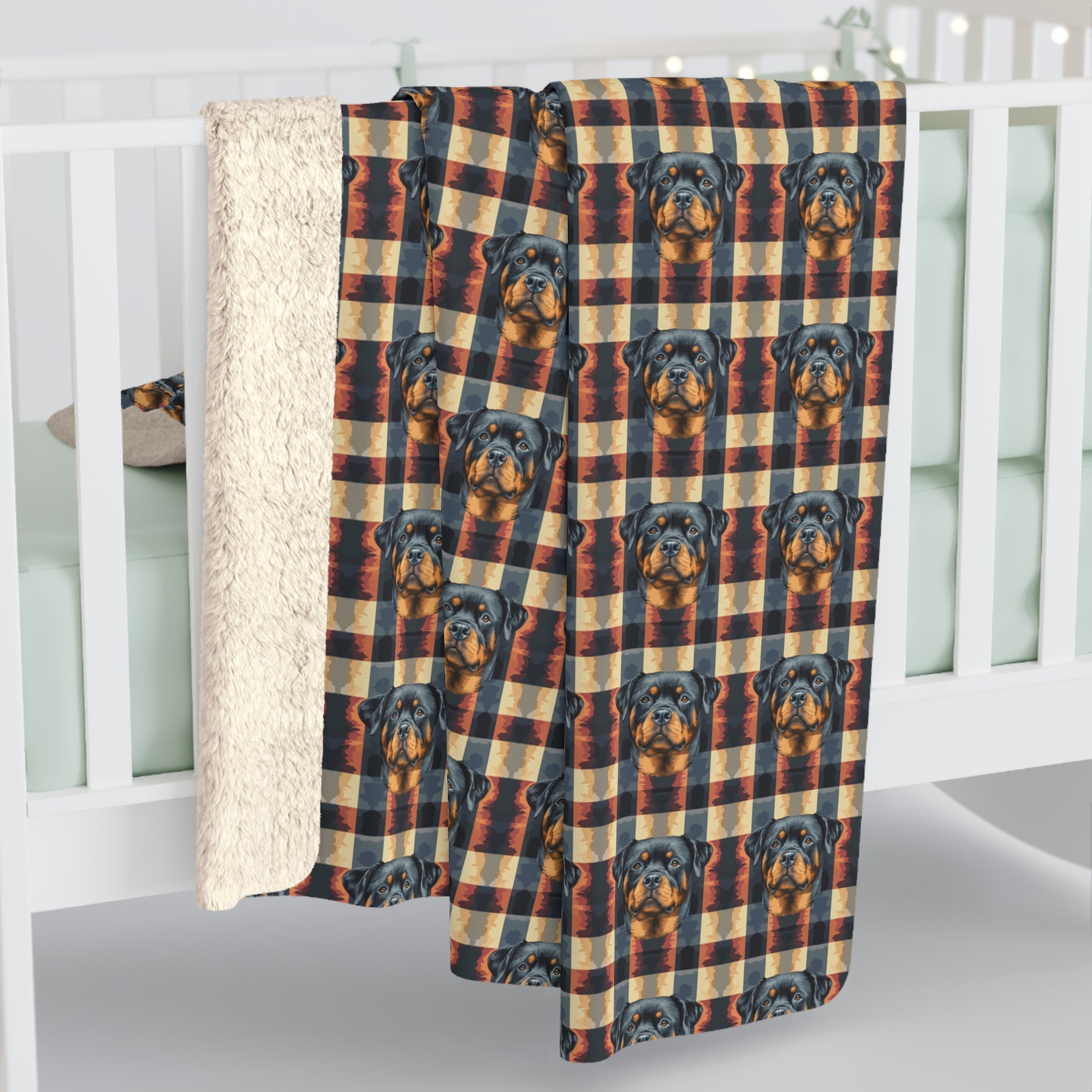 Pawsome Rottweiler Royalty Plaid Sherpa Fleece Blanket