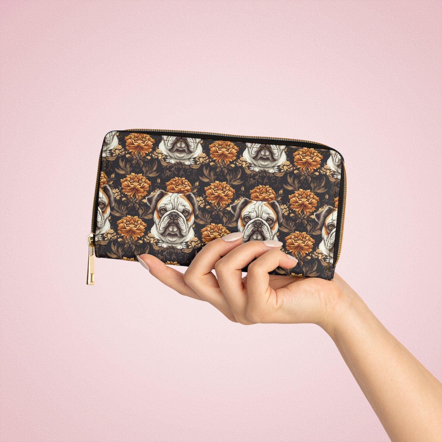 Bloomingly Bulldogistic Bouquet Zipper Wallet