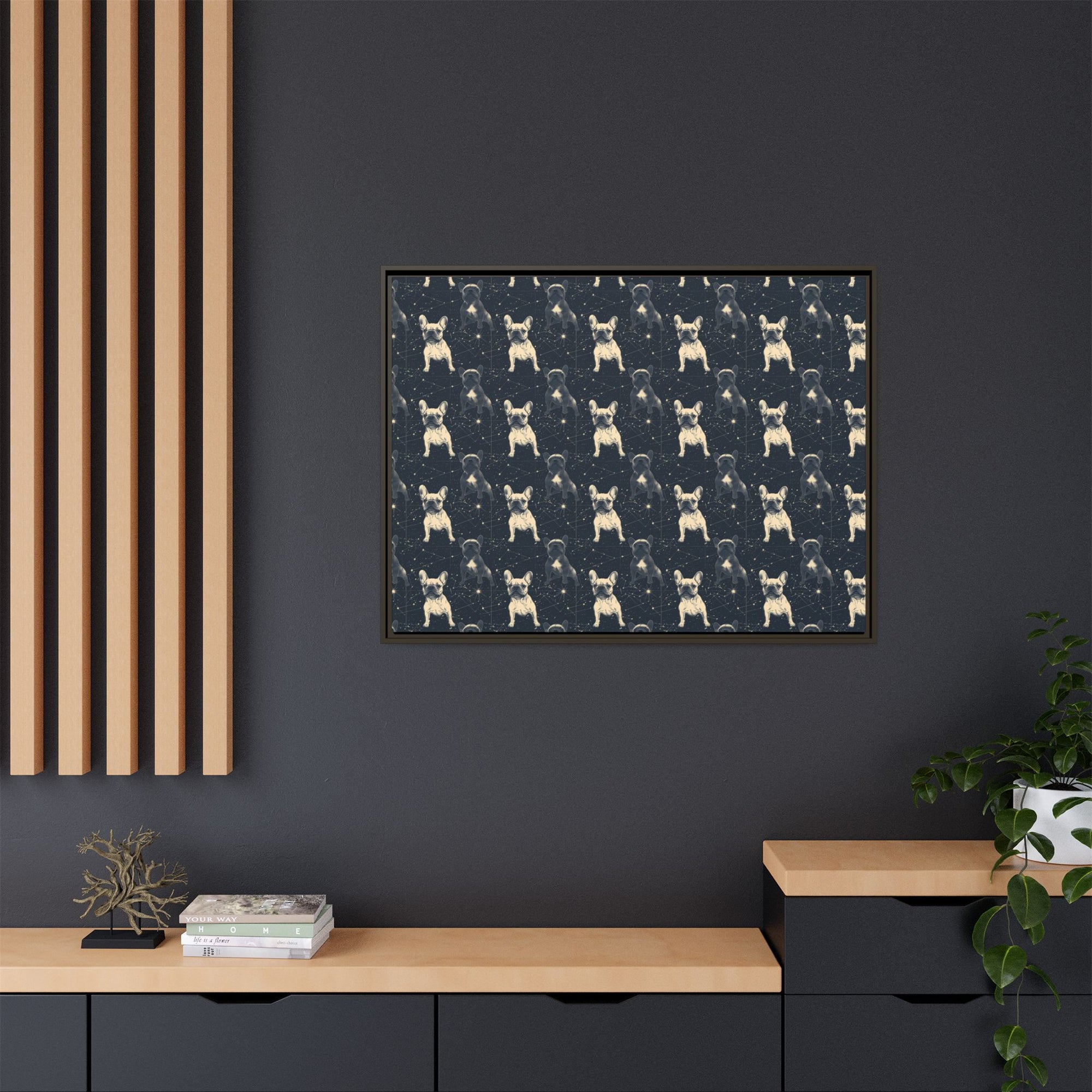 Frenchie Celestial Soar Matte Canvas, Framed