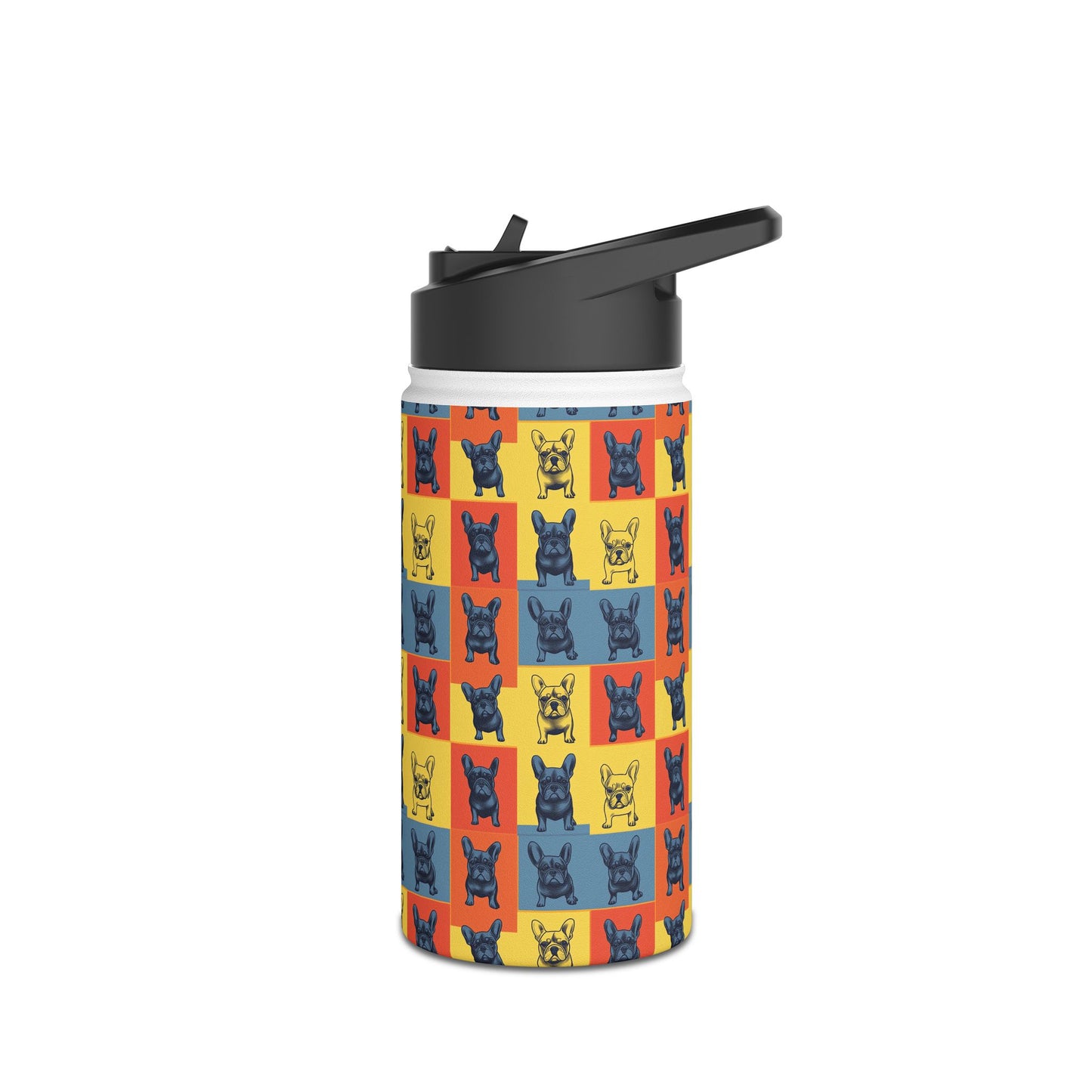 Frenchie Pop Art Pawfection Grid Stainless Steel Water Bottle