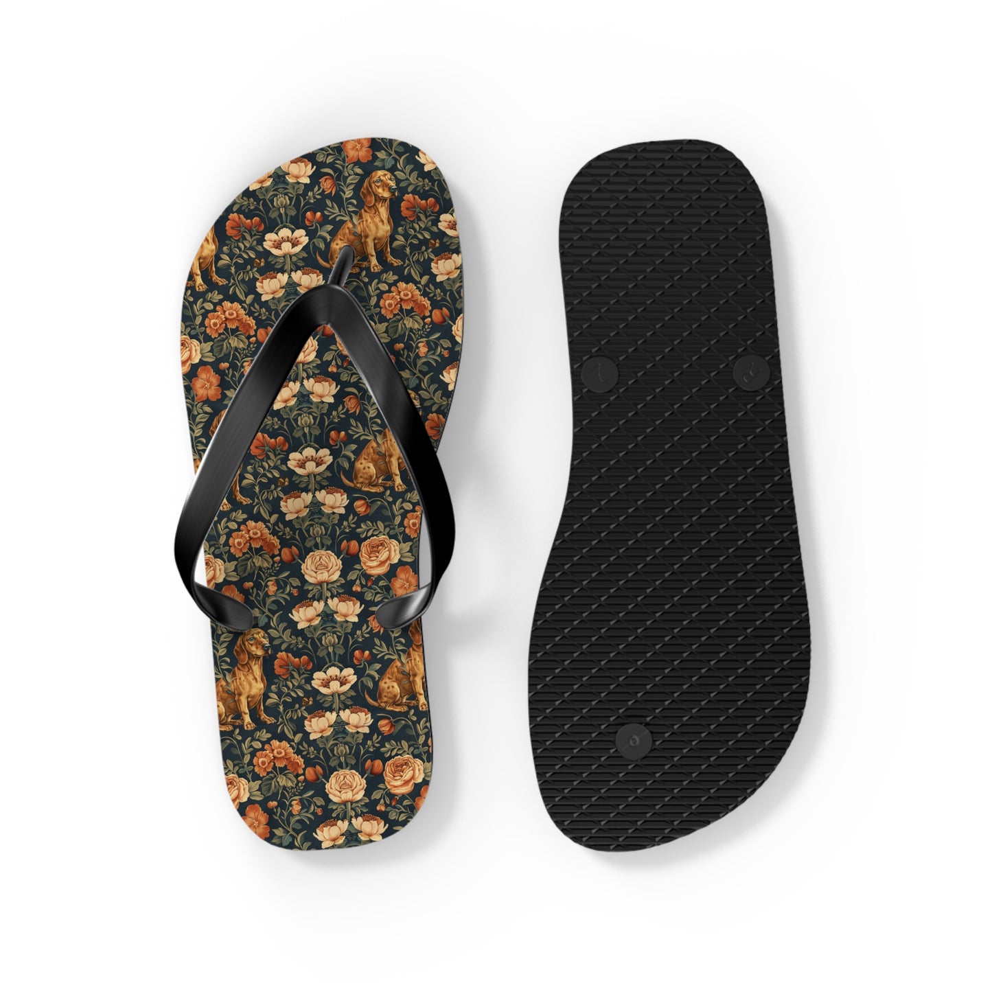 Dazzling Dachsund Blossoms & Foliage Flip Flops