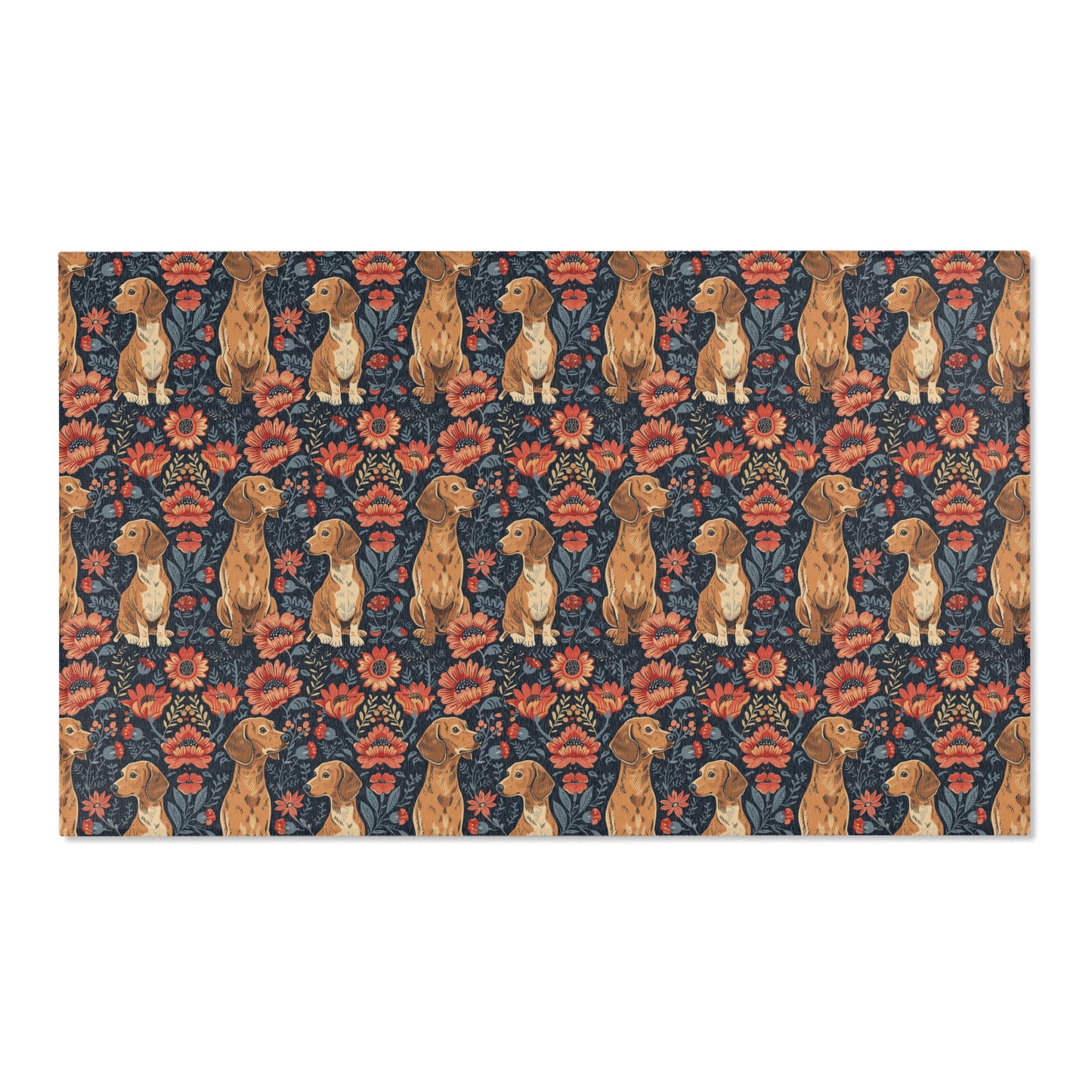 Dachshund Heritage - William Morris Inspired Area Rug