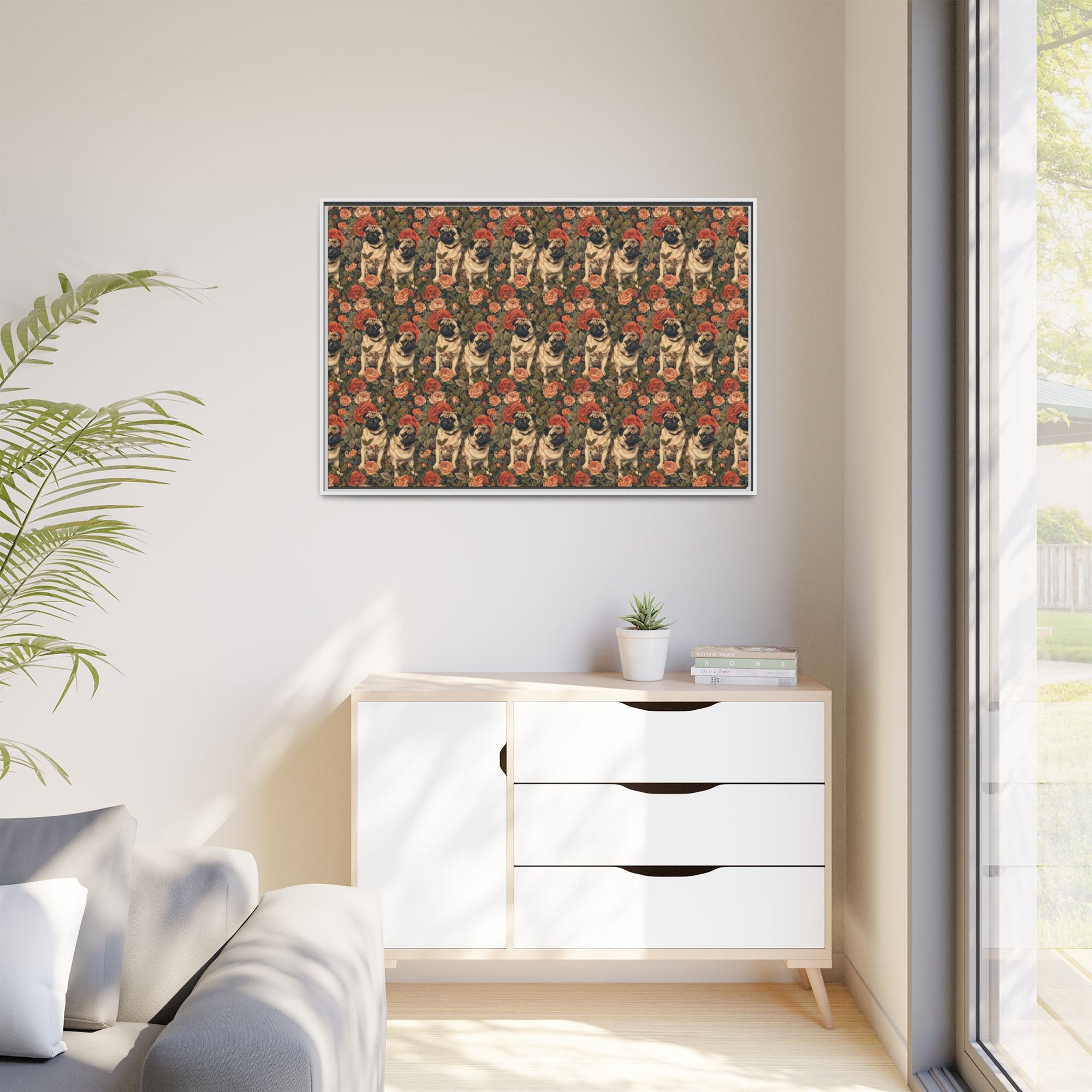 Blooming Pug Paradise Matte Canvas, Framed