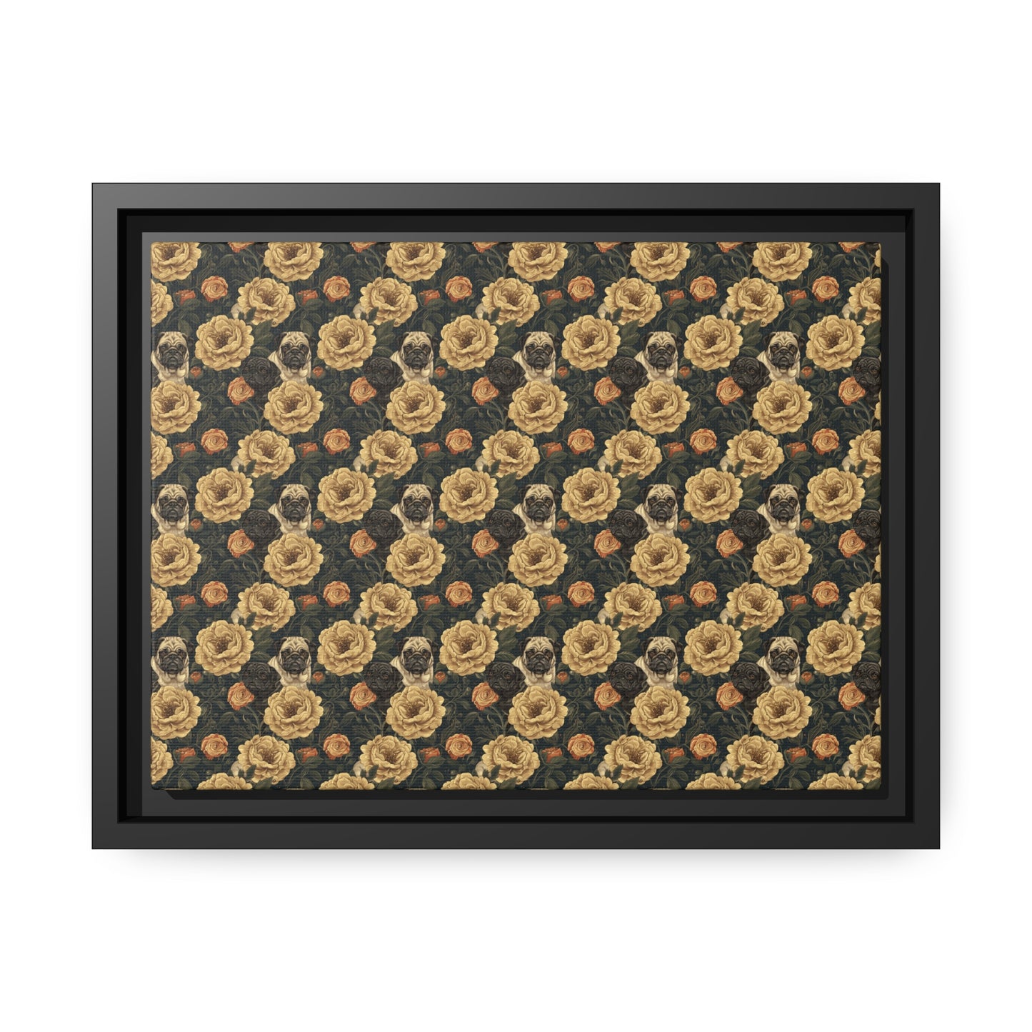 Pugs in Bloom, Framed Matte Canvas