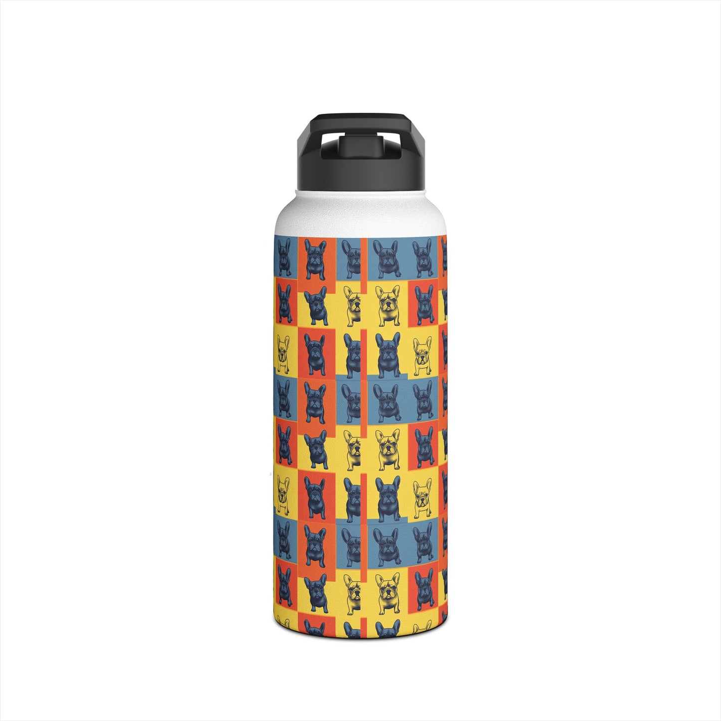 Frenchie Pop Art Pawfection Grid Stainless Steel Water Bottle