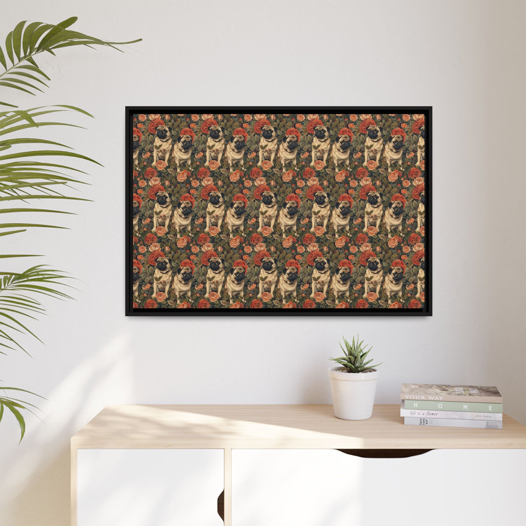 Blooming Pug Paradise Matte Canvas, Framed