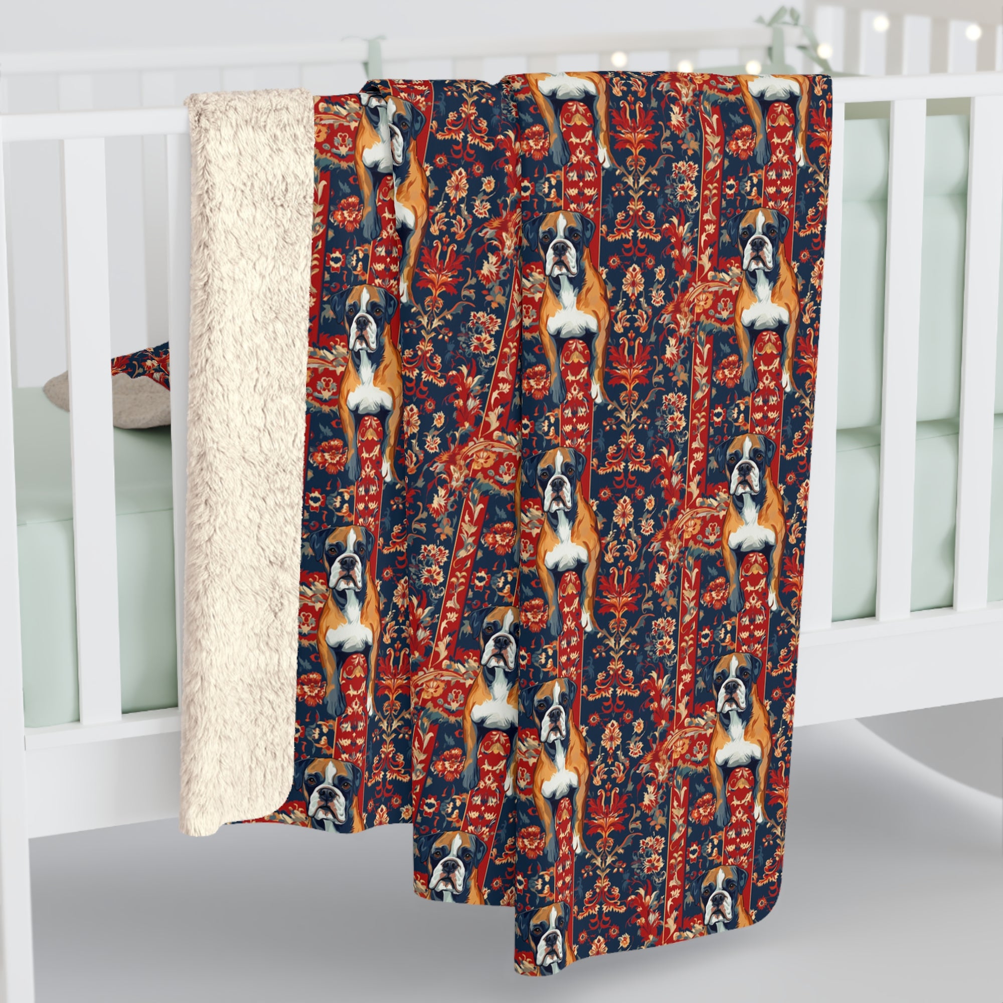 Boxer Blossom Tapestry Delight Sherpa Fleece Blanket