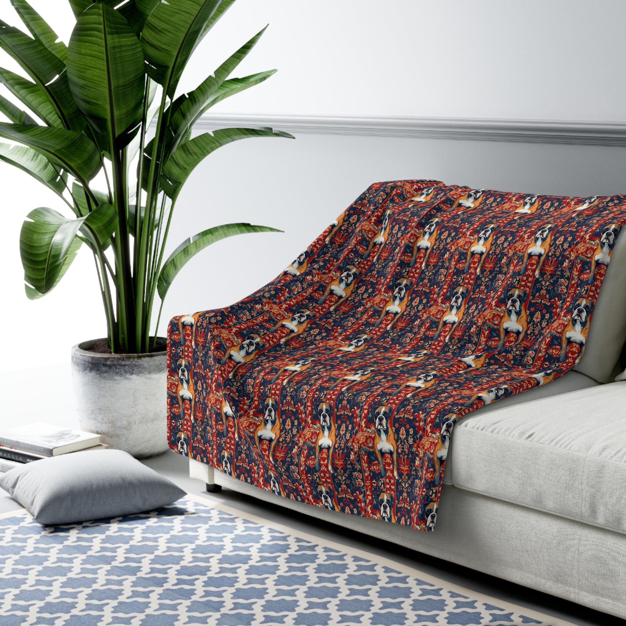 Boxer Blossom Tapestry Delight Sherpa Fleece Blanket